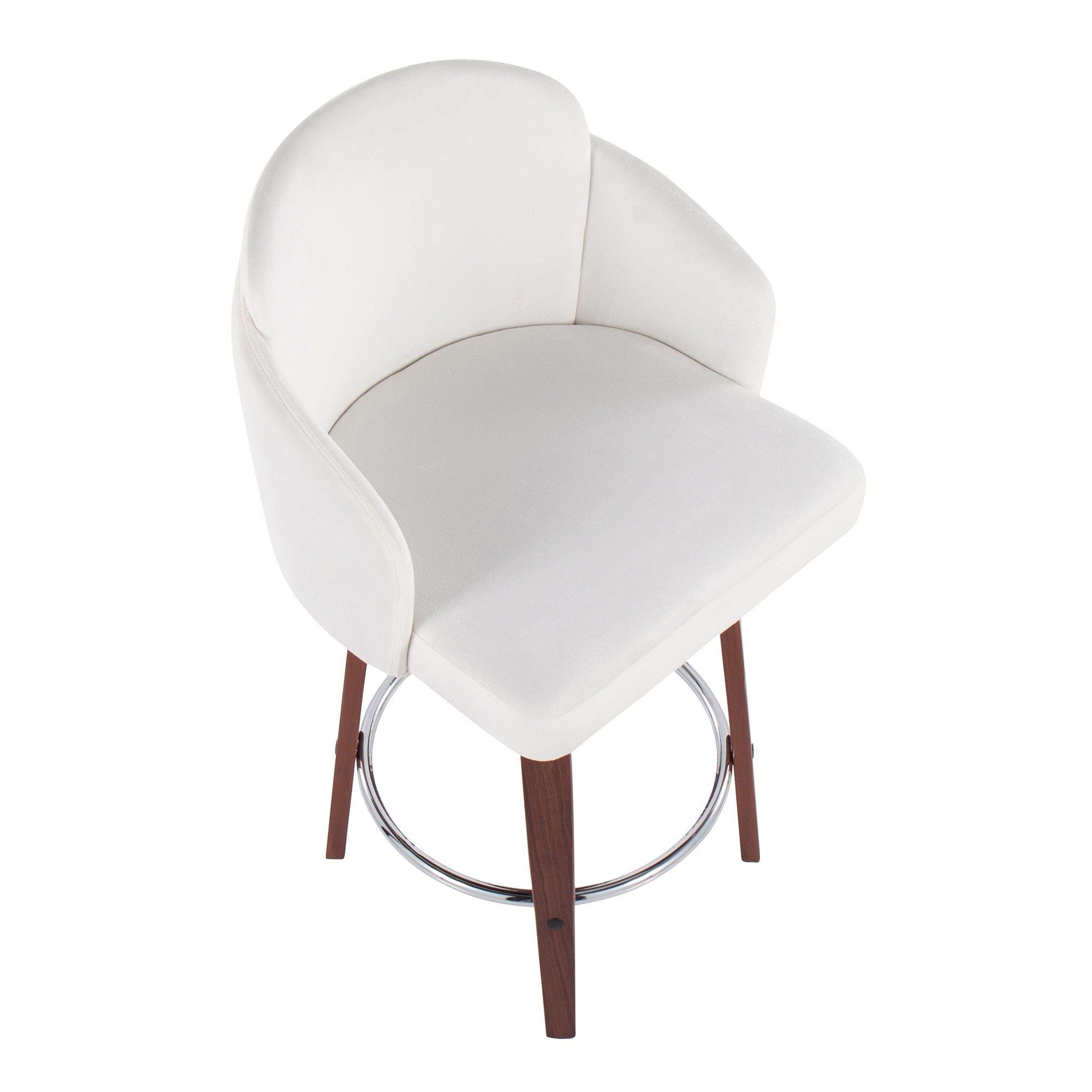 Dahlia Walnut Wood Cream Velvet Contemporary Counter Stools (Set of 2) 9 Dahlia Walnut Wood Cream Velvet Contemporary Counter Stools (Set of 2) - Image 9
