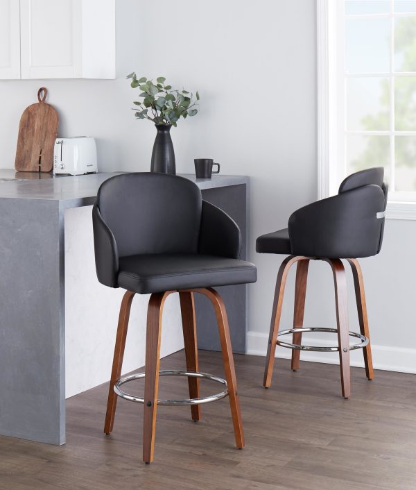 Dahlia Walnut and Black Contemporary Counter Stools Set of 2 1