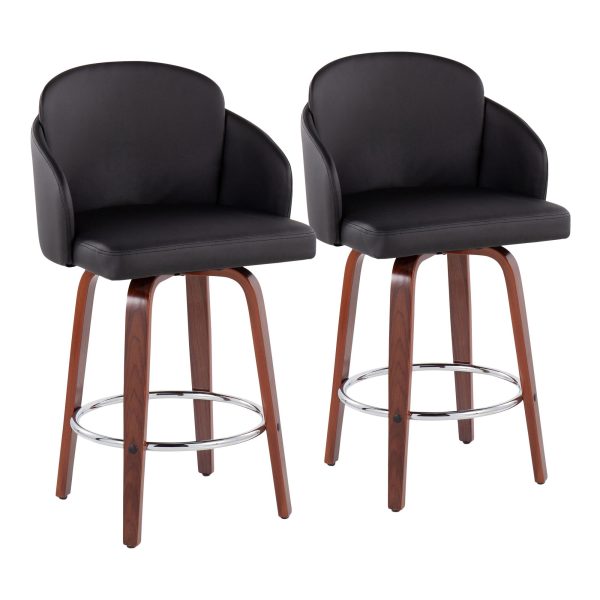 Dahlia Walnut and Black Contemporary Counter Stools Set of 2 2
