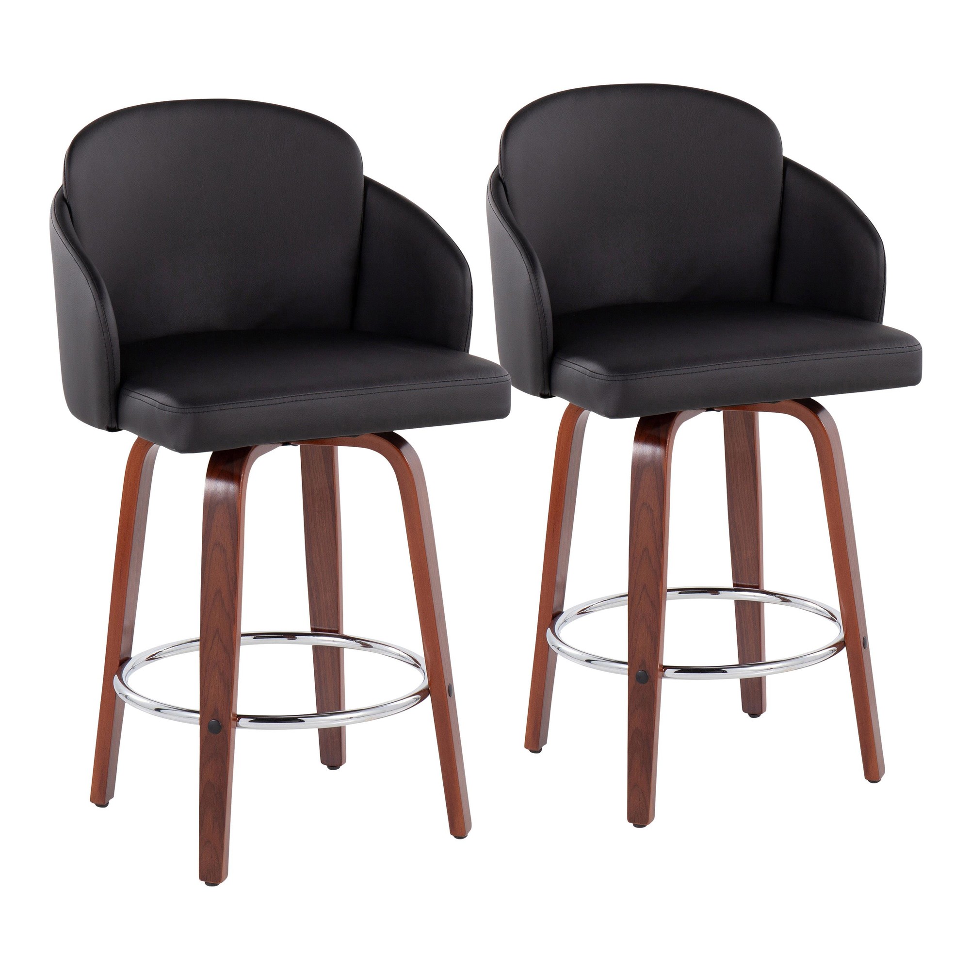 Dahlia Walnut and Black Contemporary Counter Stools (Set of 2) 3 Dahlia Walnut and Black Contemporary Counter Stools (Set of 2) - Image 3