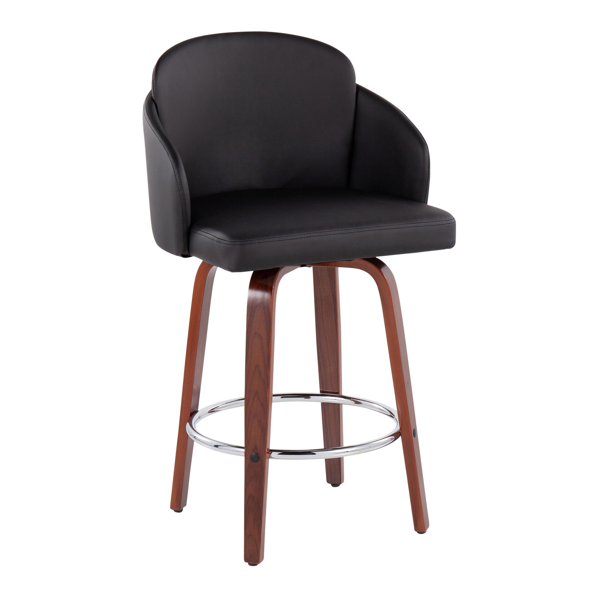 Dahlia Walnut and Black Contemporary Counter Stools (Set of 2) 4 Dahlia Walnut and Black Contemporary Counter Stools (Set of 2) - Image 4