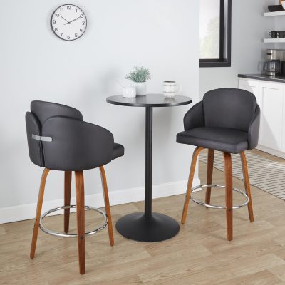 Dahlia Walnut and Black Contemporary Counter Stools (Set of 2)