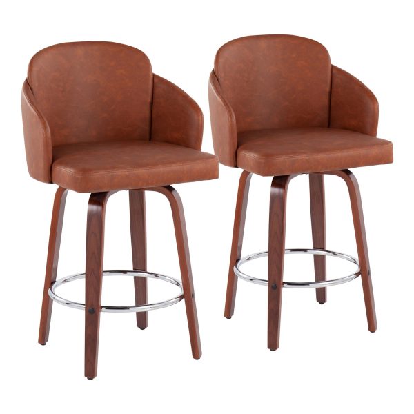 Dahlia Walnut and Camel Contemporary Counter Stools Set of 2 2