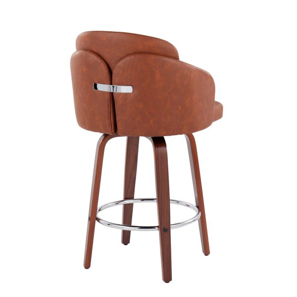 Dahlia Walnut and Camel Contemporary Counter Stools Set of 2 5