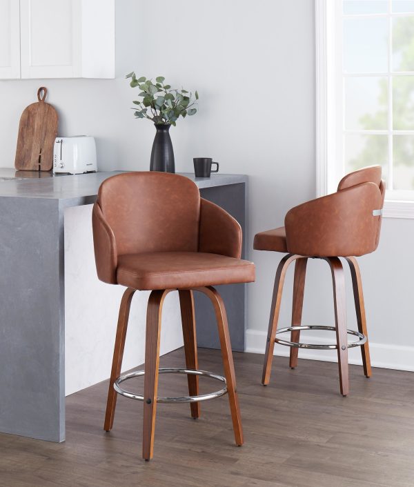 Dahlia Walnut and Camel Contemporary Counter Stools Set of 2