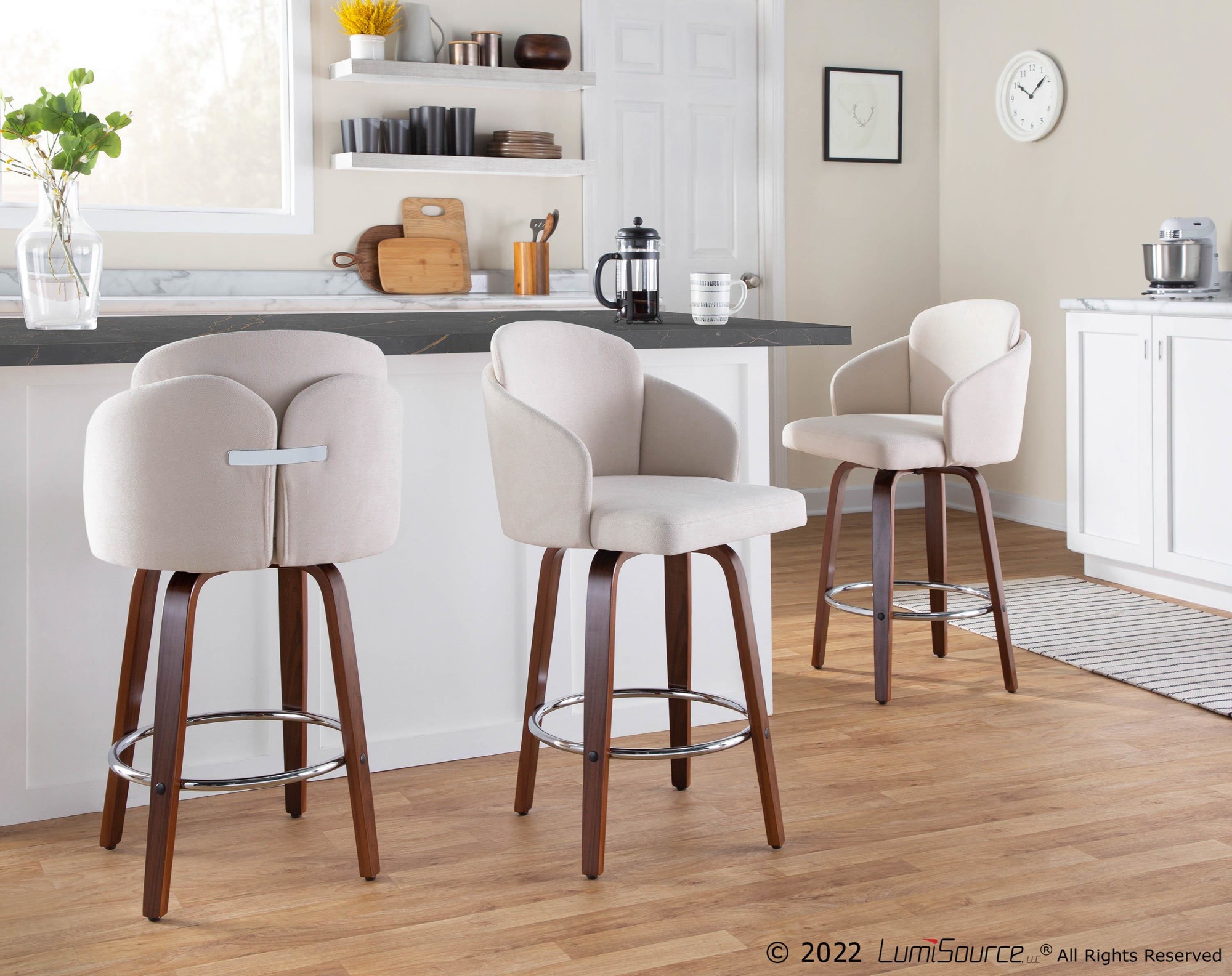 Dahlia Walnut and Cream Contemporary Counter Stools (Set of 2) 2 Dahlia Walnut and Cream Contemporary Counter Stools (Set of 2) - Image 2