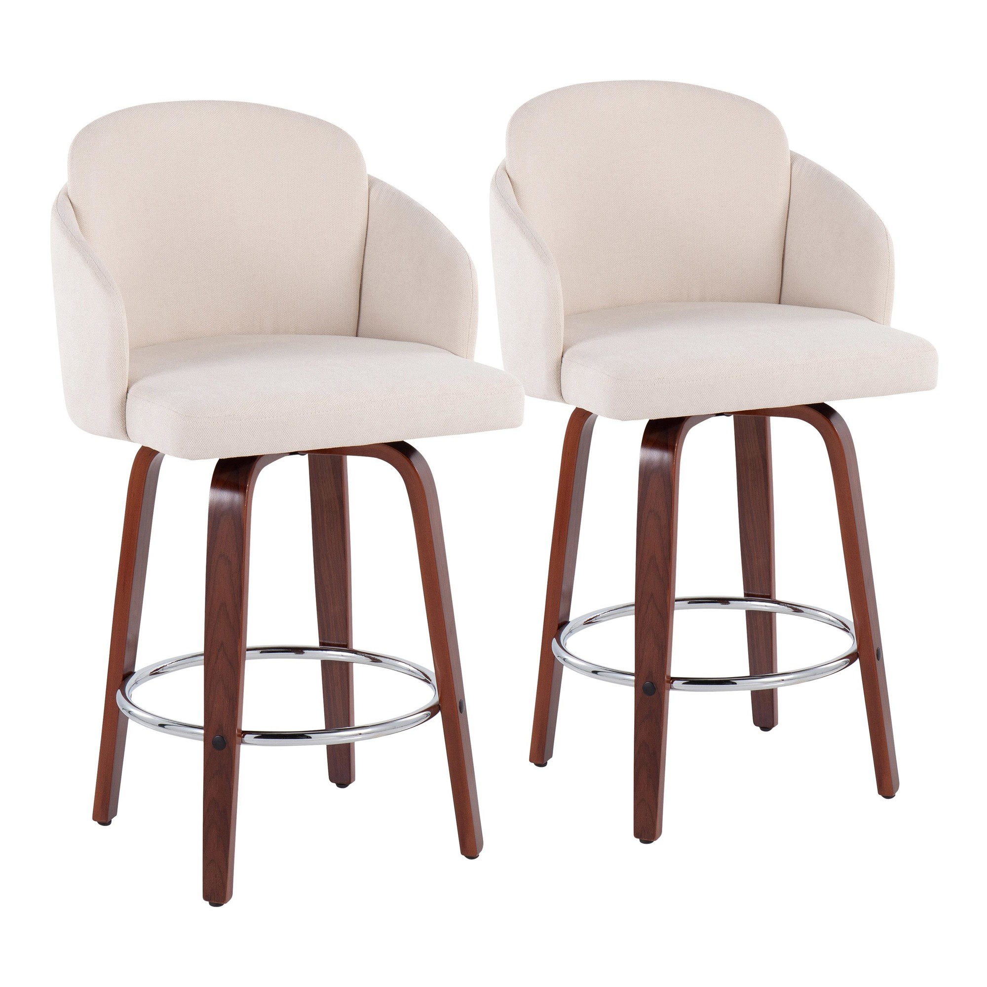Dahlia Walnut and Cream Contemporary Counter Stools (Set of 2) 3 Dahlia Walnut and Cream Contemporary Counter Stools (Set of 2) - Image 3