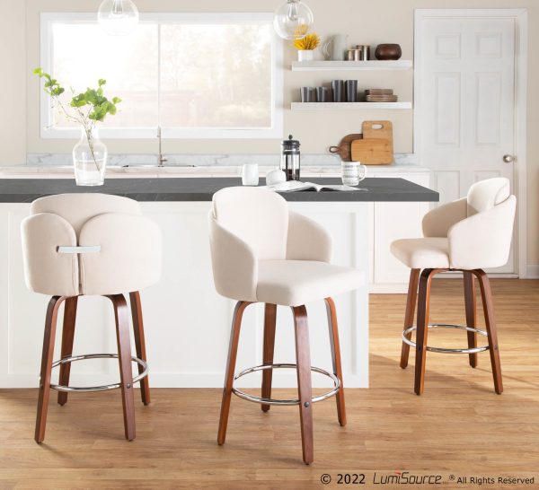 Dahlia Walnut and Cream Contemporary Counter Stools Set of 2