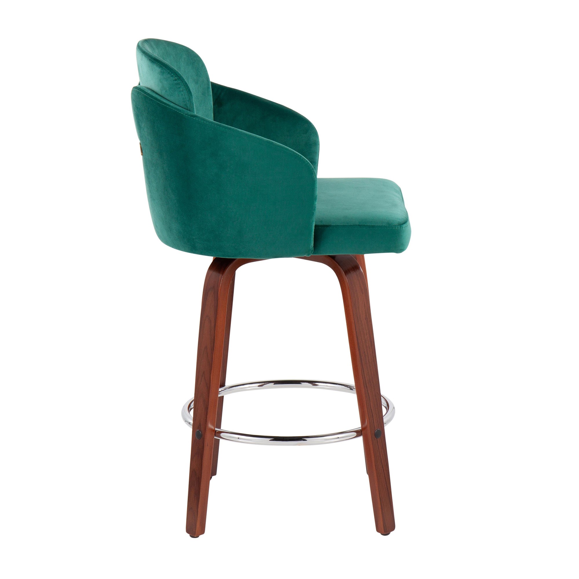 Dahlia Walnut and Green Velvet Contemporary Counter Stools (Set of 2) 5 Dahlia Walnut and Green Velvet Contemporary Counter Stools (Set of 2) - Image 5