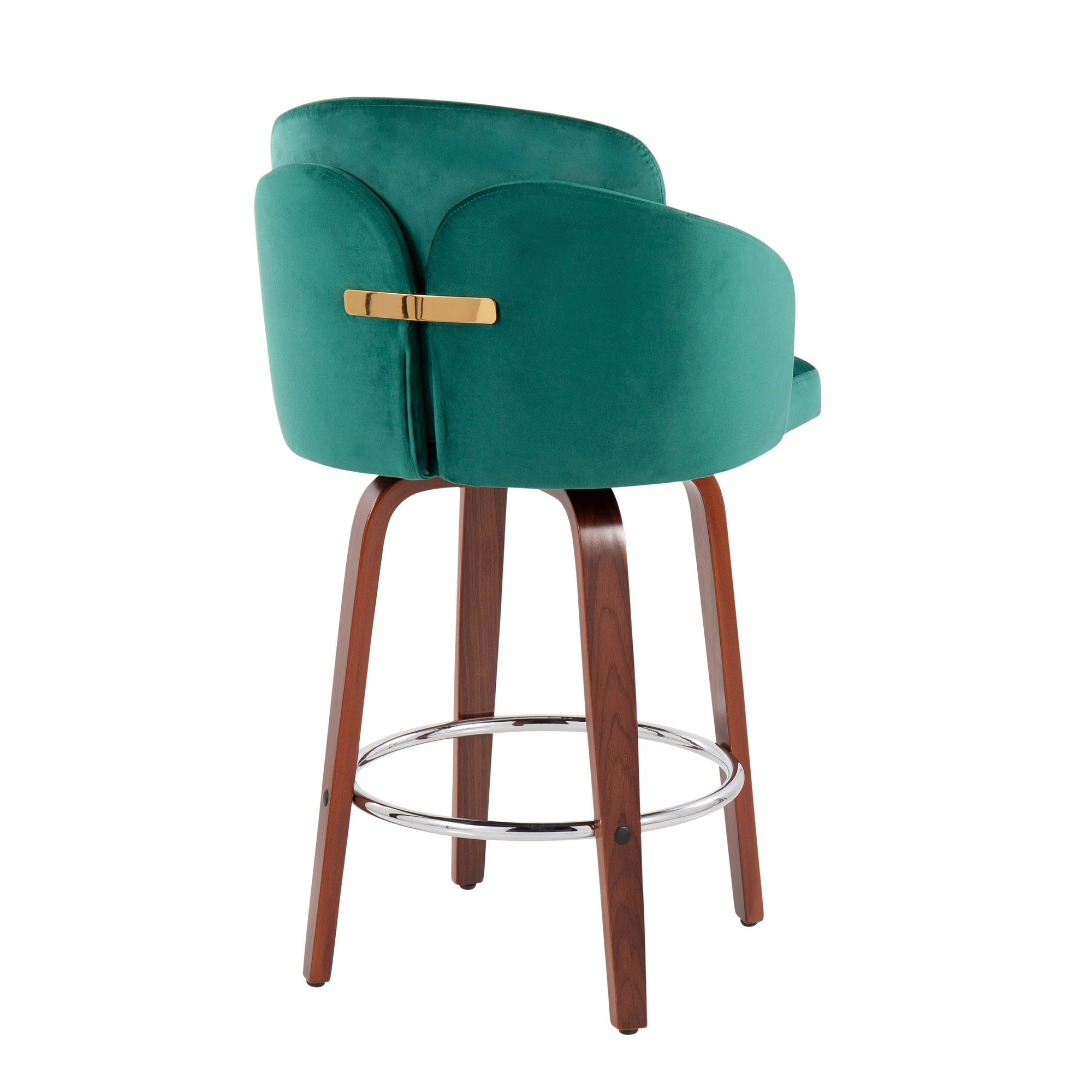 Dahlia Walnut and Green Velvet Contemporary Counter Stools (Set of 2) 6 Dahlia Walnut and Green Velvet Contemporary Counter Stools (Set of 2) - Image 6