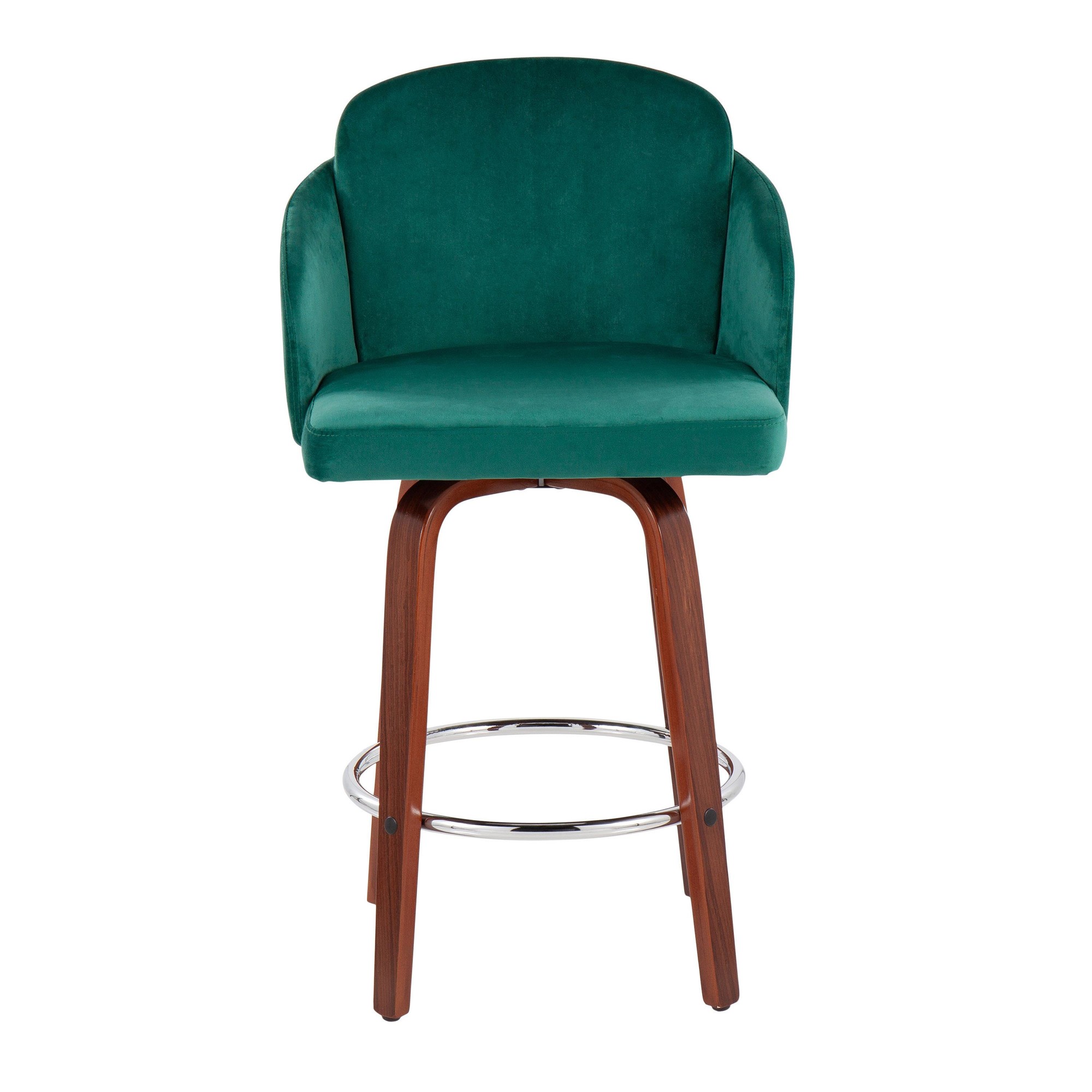 Dahlia Walnut and Green Velvet Contemporary Counter Stools (Set of 2) 8 Dahlia Walnut and Green Velvet Contemporary Counter Stools (Set of 2) - Image 8