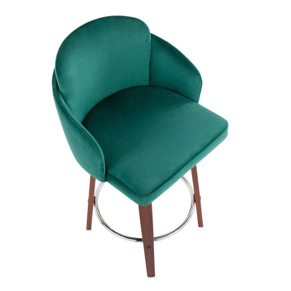 Dahlia Walnut and Green Velvet Contemporary Counter Stools Set of 2 8