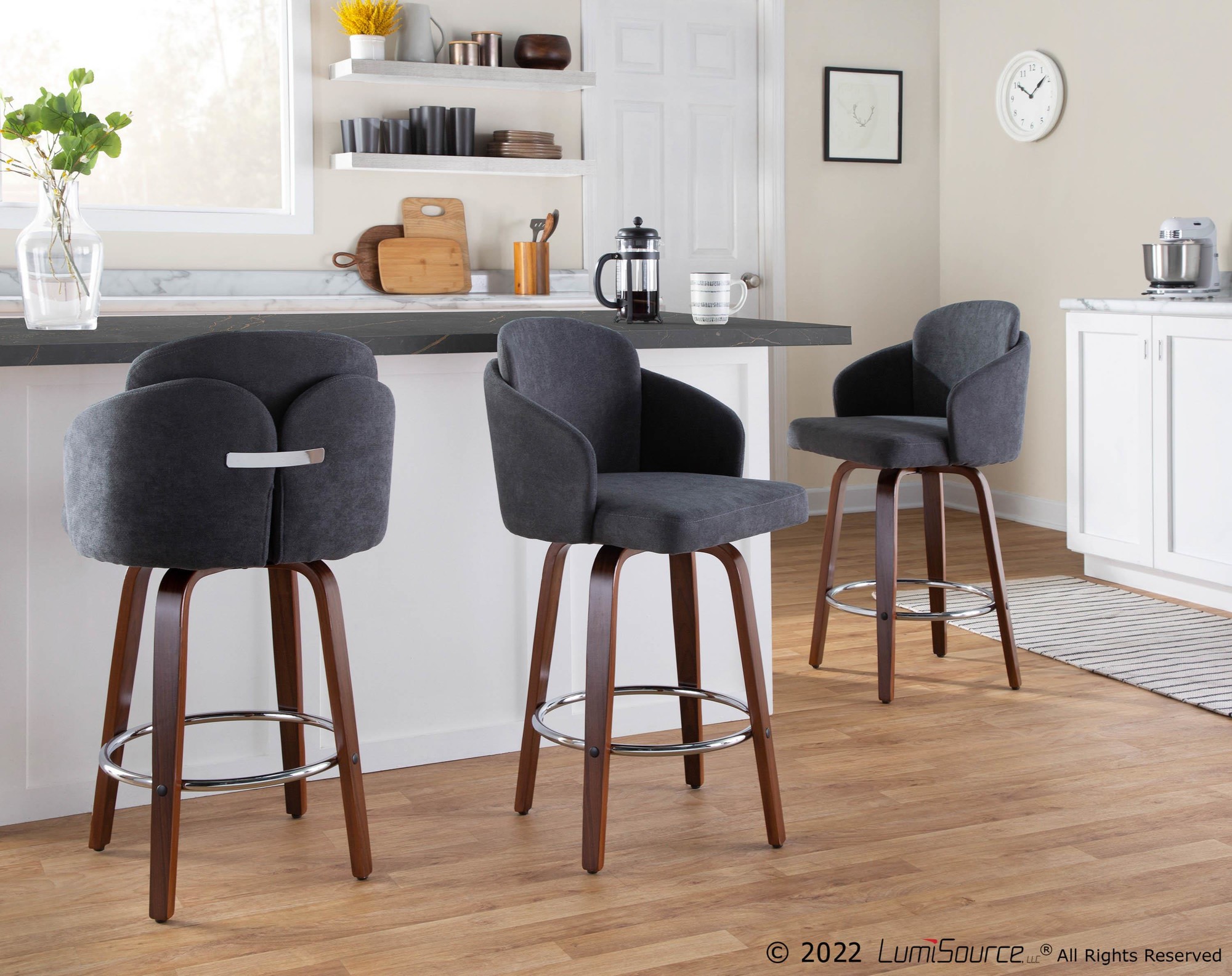 Dahlia Walnut and Grey Contemporary Counter Stool (Set of 2) 2 Dahlia Walnut and Grey Contemporary Counter Stool (Set of 2) - Image 2