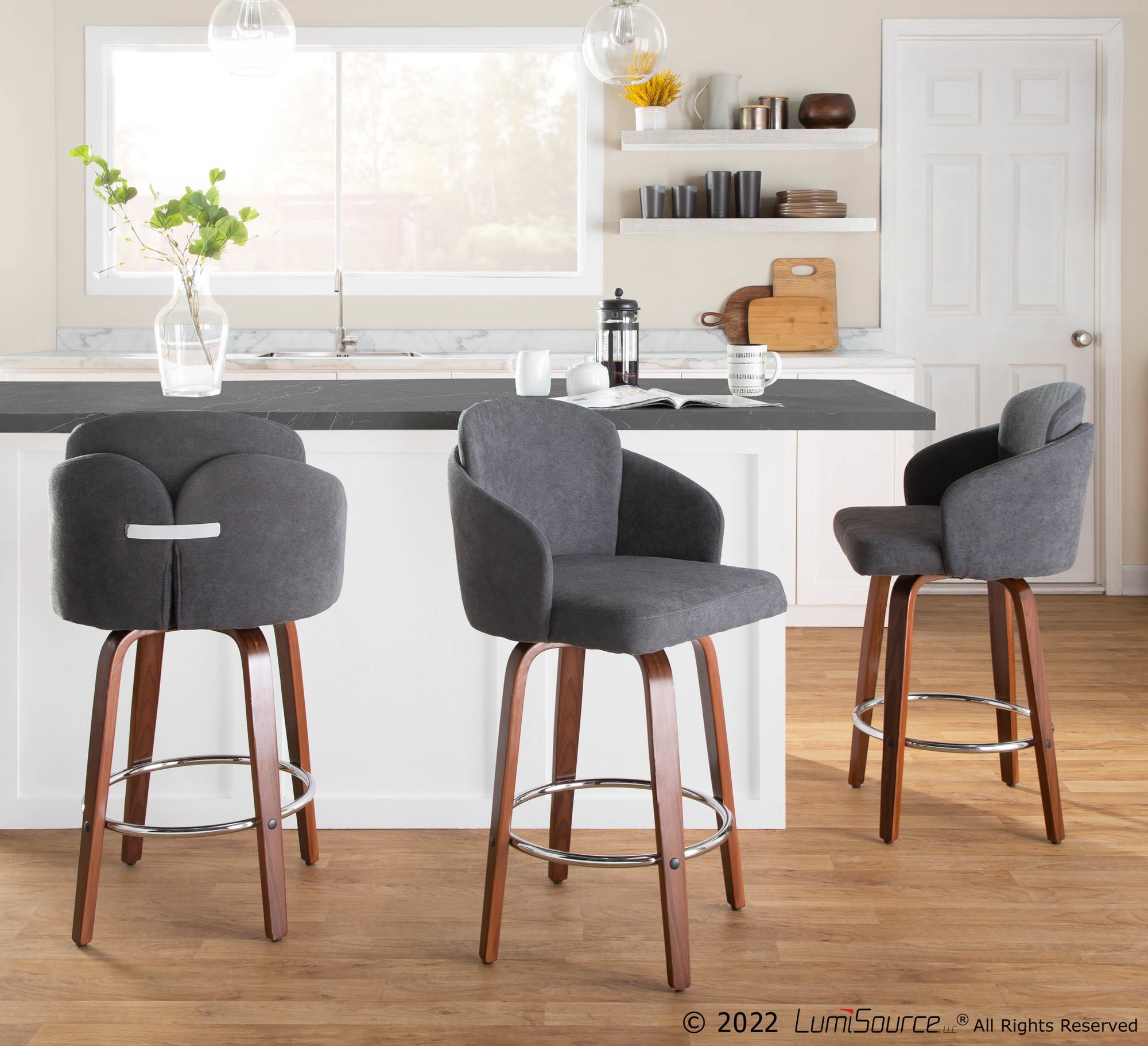 Dahlia Walnut and Grey Contemporary Counter Stool (Set of 2) 1 Dahlia Walnut and Grey Contemporary Counter Stool (Set of 2)