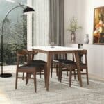 Black Leather Danish Dining Chair with Walnut Finish (Set of 2)