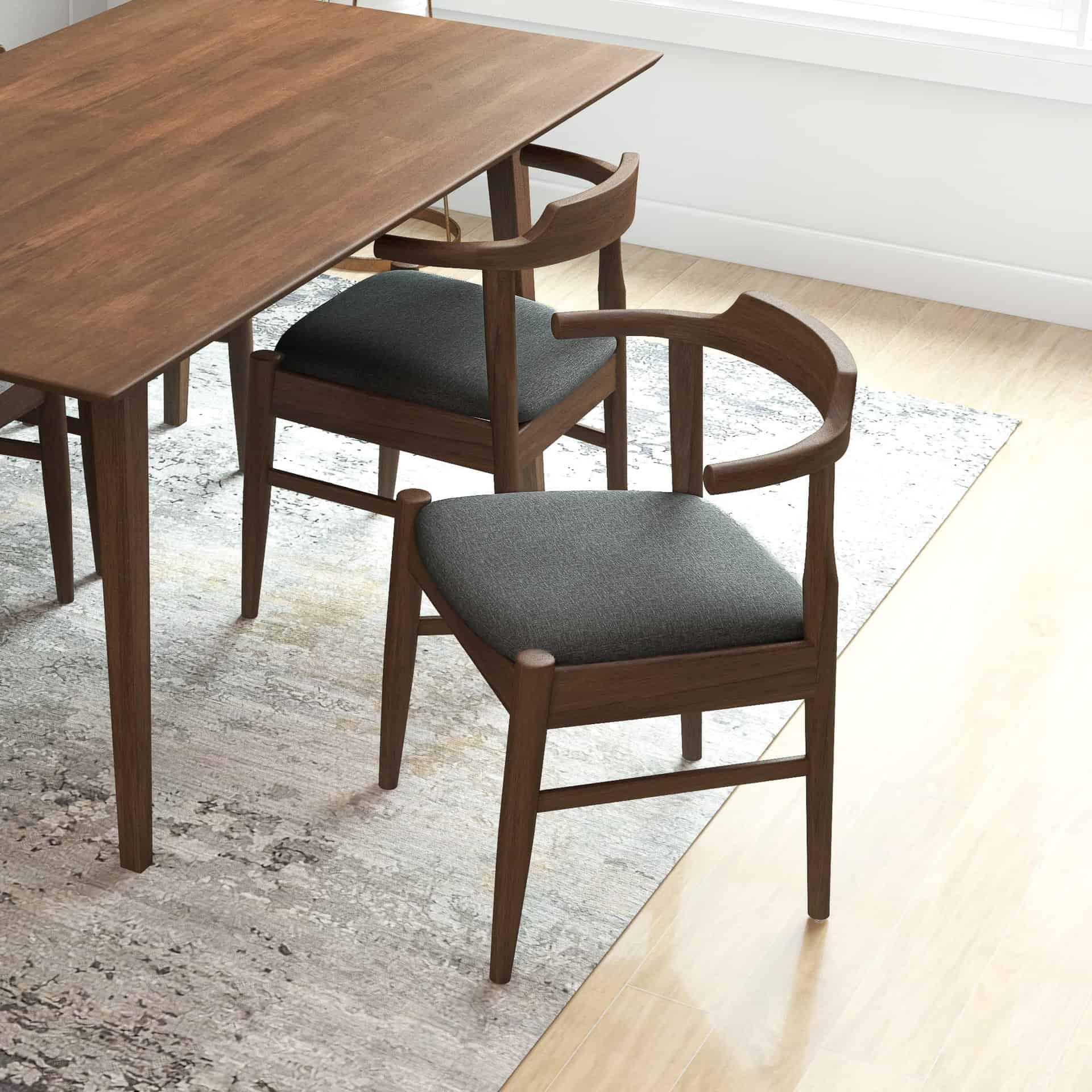 Grey Fabric Danish Dining Chairs With Walnut Wood Frame (Set of 2) 7 Grey Fabric Danish Dining Chairs With Walnut Wood Frame (Set of 2)