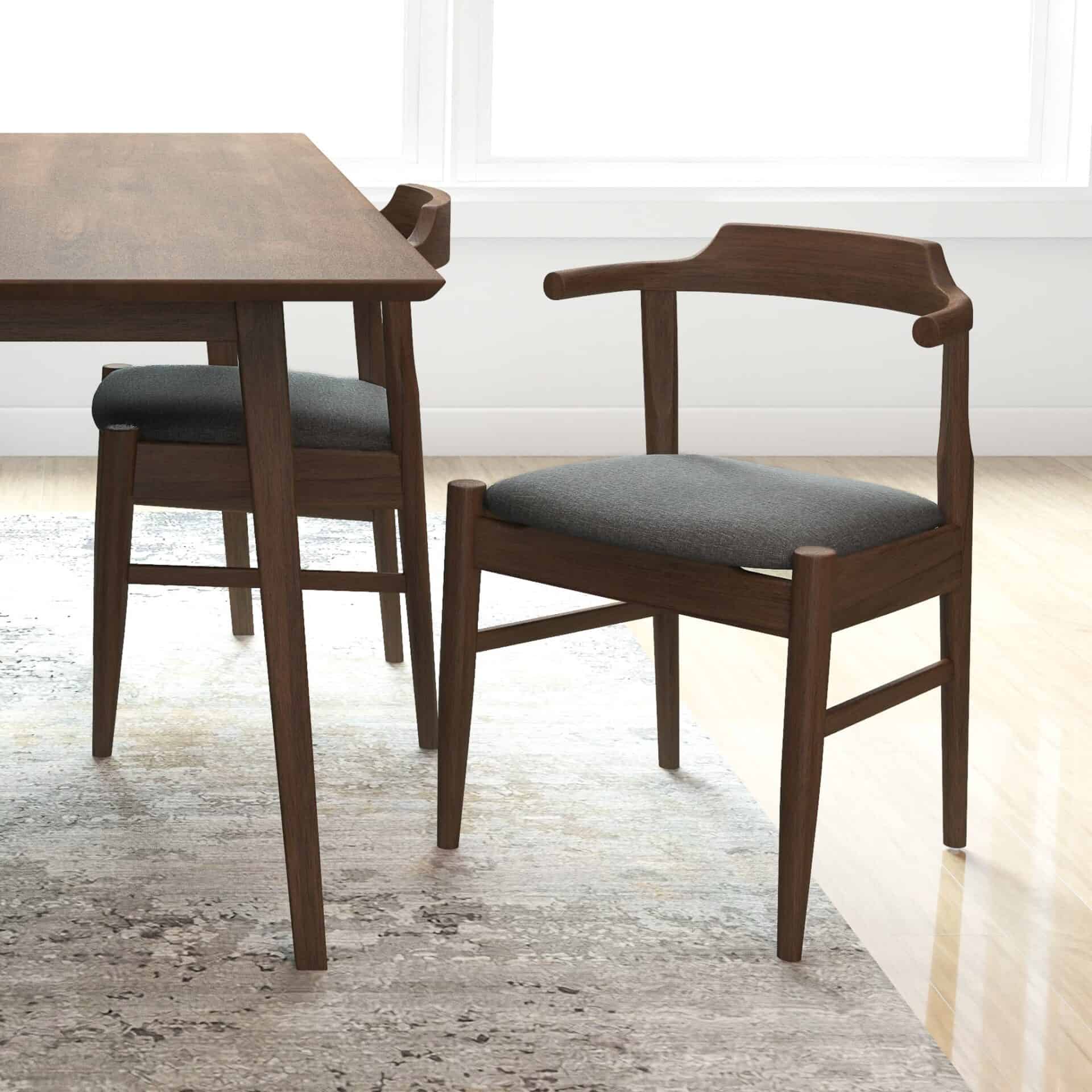 Grey Fabric Danish Dining Chairs With Walnut Wood Frame (Set of 2) 2 Grey Fabric Danish Dining Chairs With Walnut Wood Frame (Set of 2) - Image 2