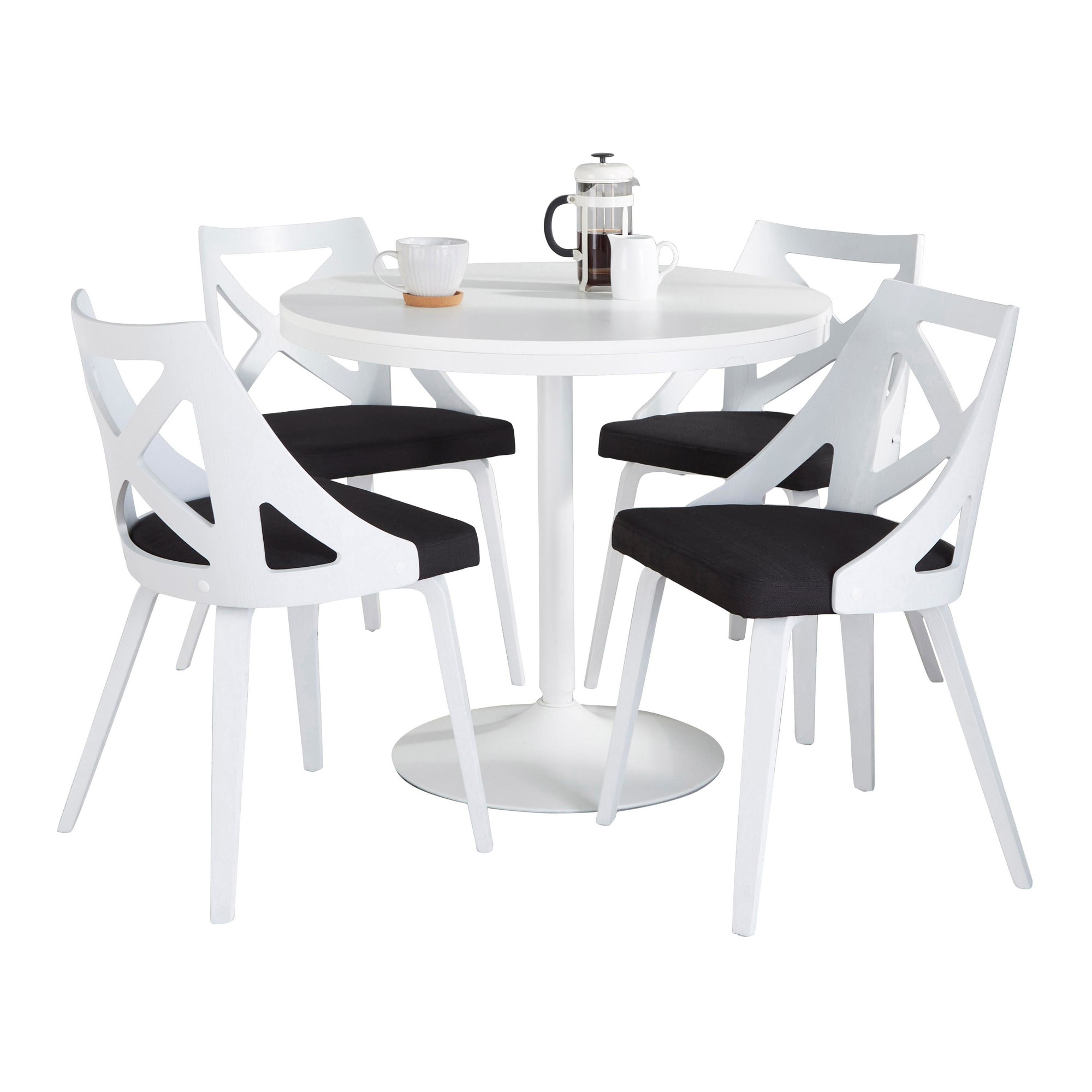 Dakota-Charlotte Contemporary White Steel and Wood Dining Set with Charcoal Cushions (Set of 5) 2 Dakota-Charlotte Contemporary White Steel and Wood Dining Set with Charcoal Cushions (Set of 5) - Image 2