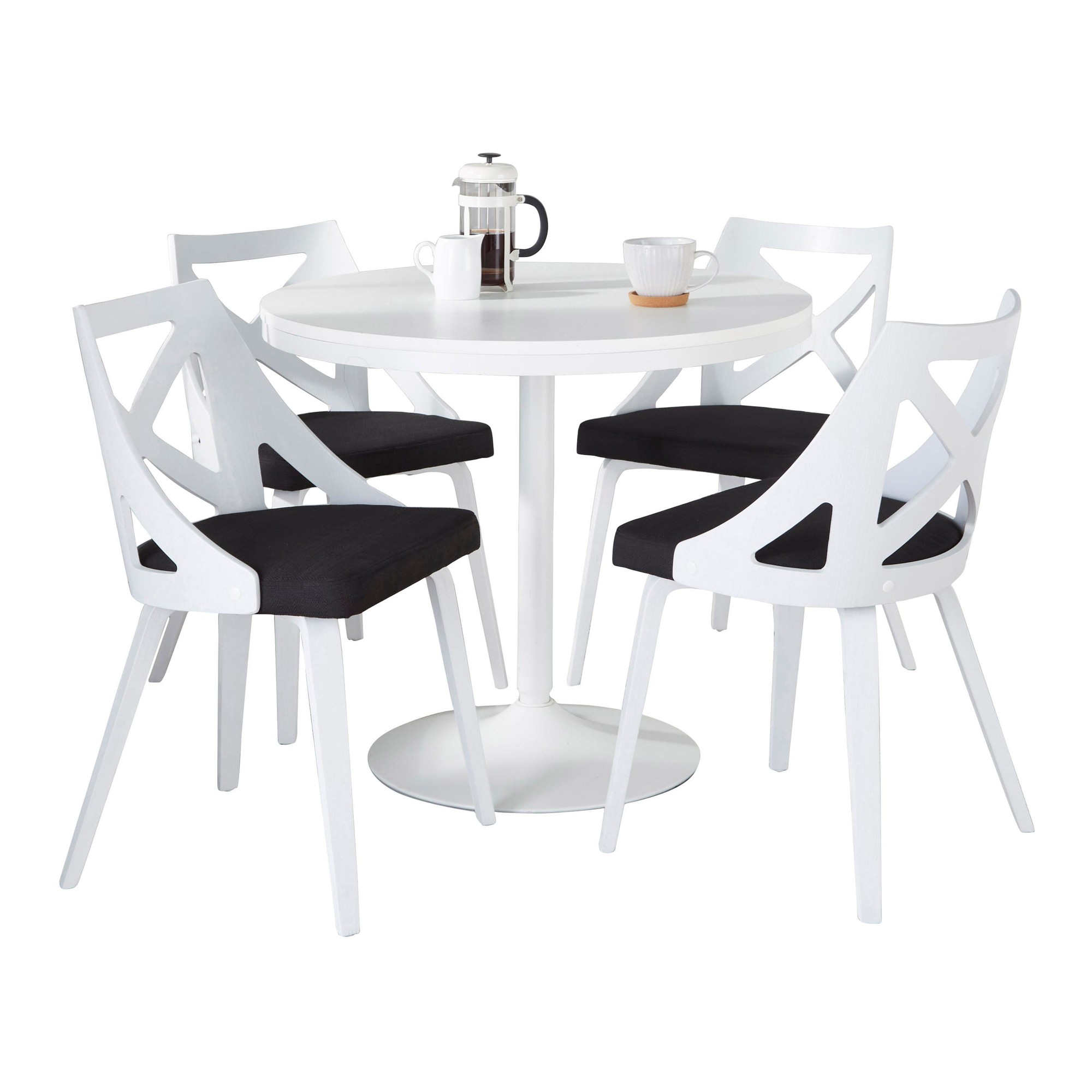 Dakota-Charlotte Contemporary White Steel and Wood Dining Set with Charcoal Cushions (Set of 5) 3 Dakota-Charlotte Contemporary White Steel and Wood Dining Set with Charcoal Cushions (Set of 5) - Image 3
