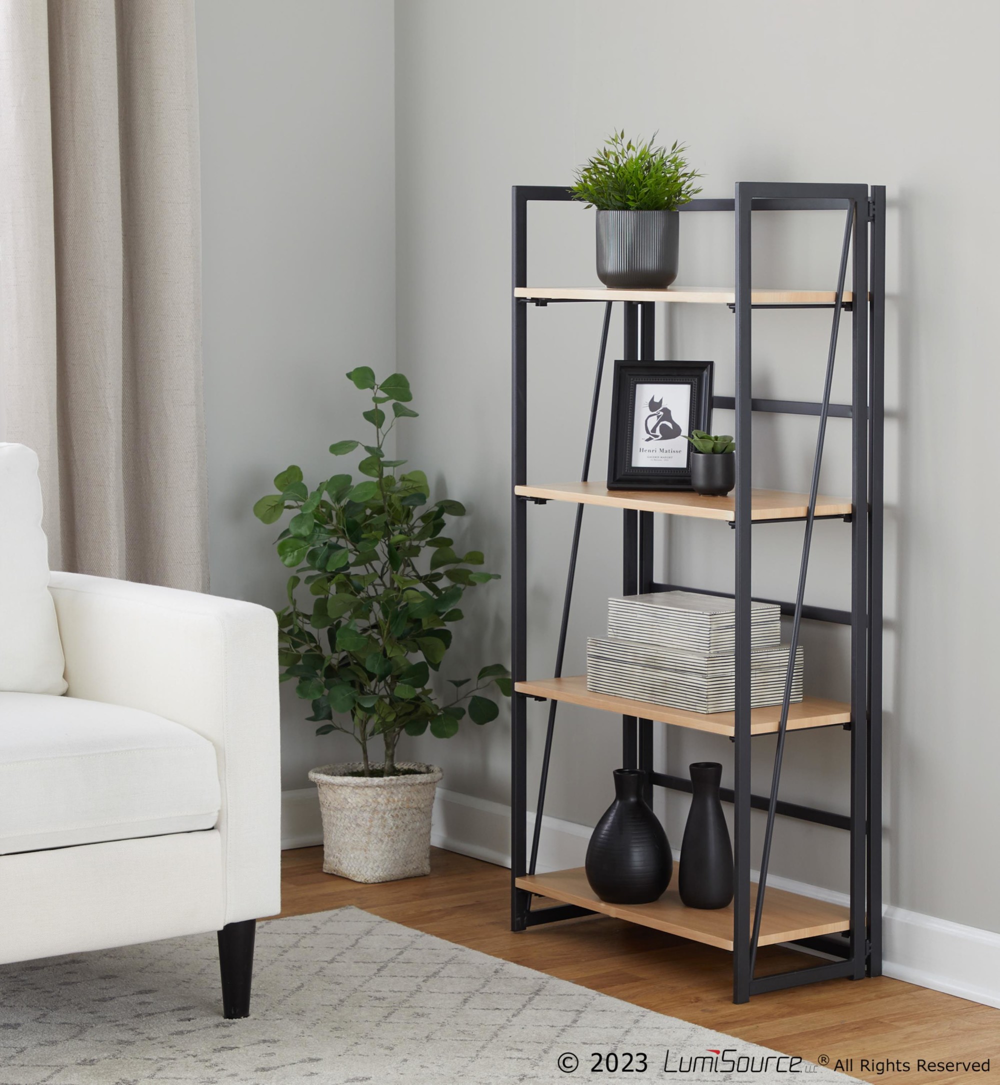 Dakota Contemporary Black Metal and Natural Wood Bookcase 2 Dakota Contemporary Black Metal and Natural Wood Bookcase - Image 2