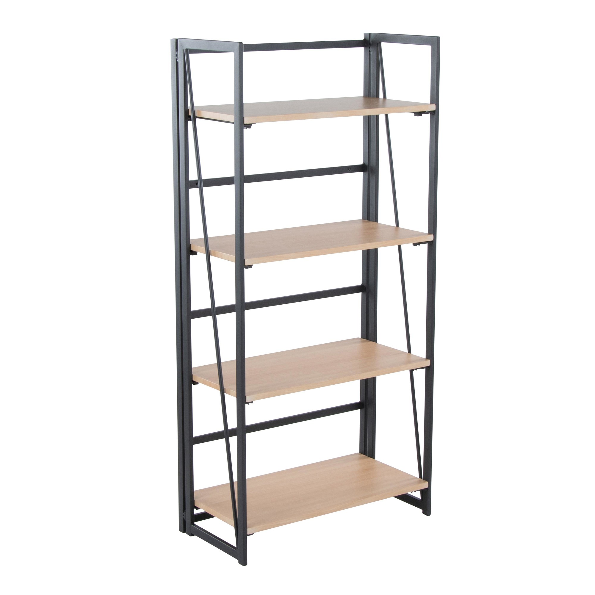 Dakota Contemporary Black Metal and Natural Wood Bookcase 3 Dakota Contemporary Black Metal and Natural Wood Bookcase - Image 3
