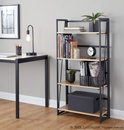 Dakota Contemporary Black Metal and Natural Wood Bookcase