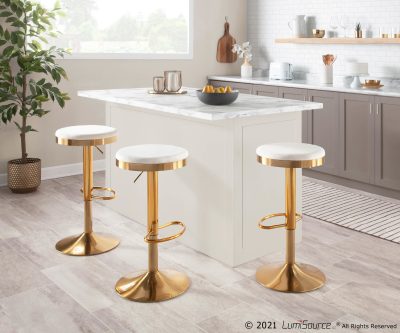 Dakota Gold Cream Velvet Contemporary Adjustable Barstools (Set of 2)