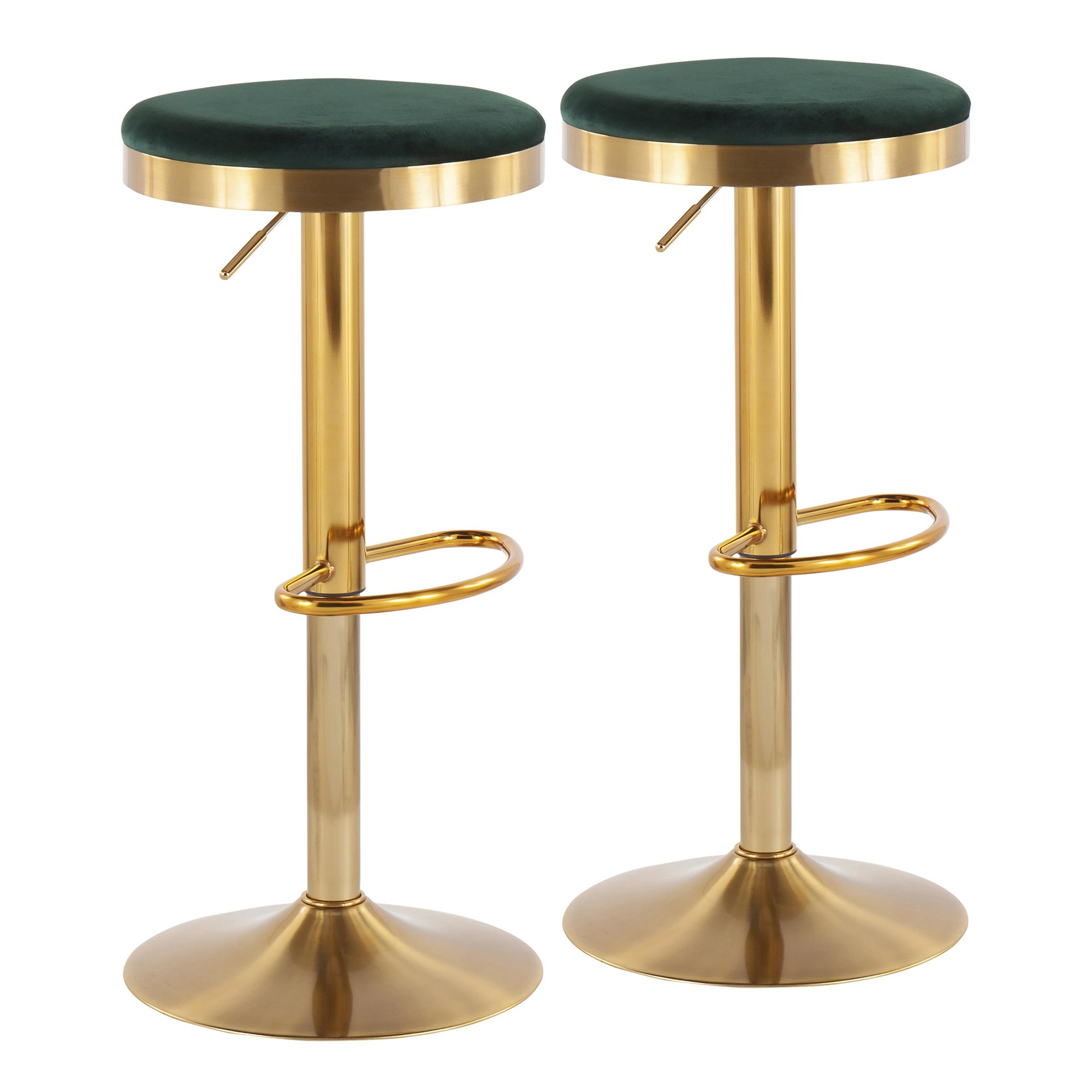 Dakota Gold and Green Velvet Contemporary Adjustable Barstools (Set of 2) 5 Dakota Gold and Green Velvet Contemporary Adjustable Barstools (Set of 2) - Image 5