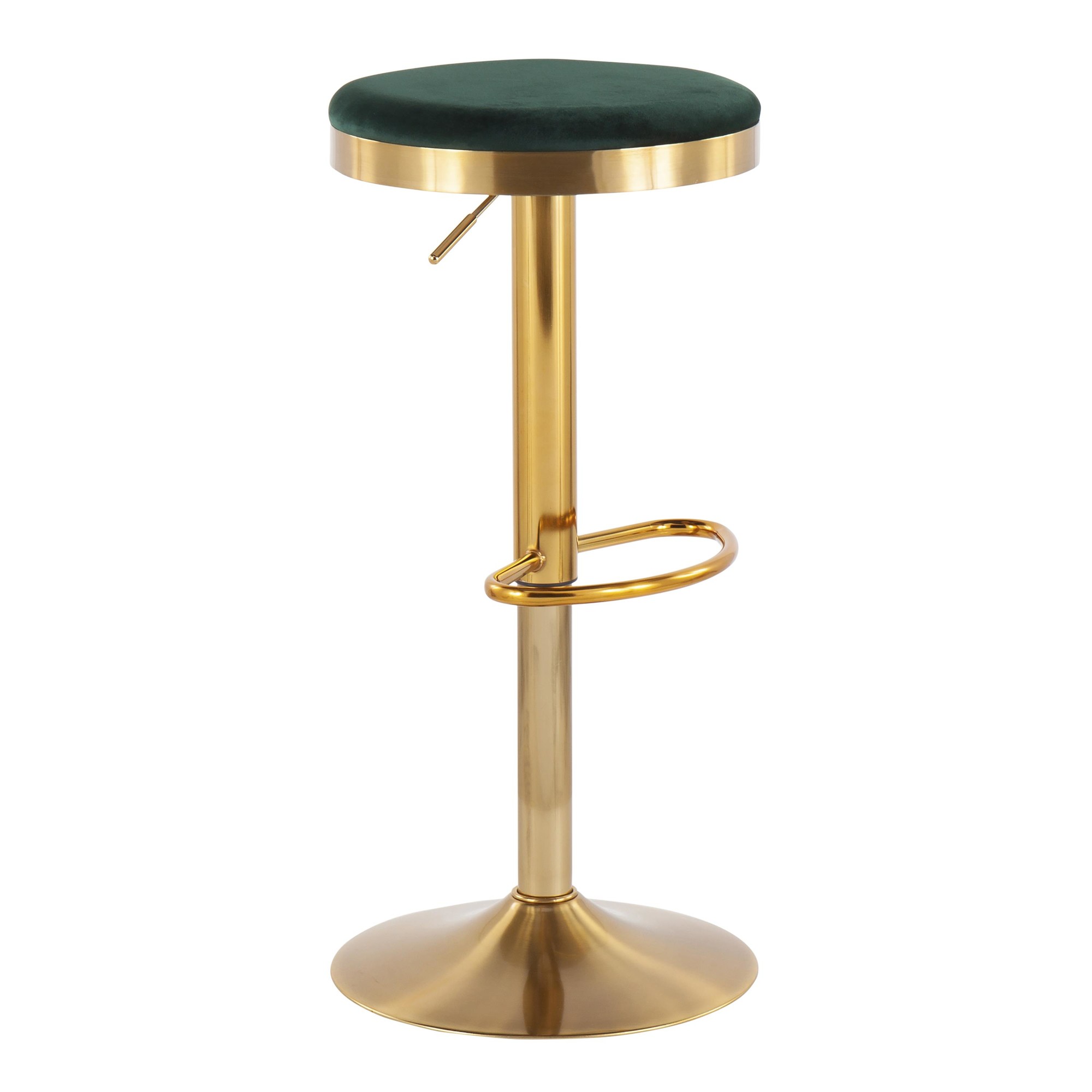 Dakota Gold and Green Velvet Contemporary Adjustable Barstools (Set of 2) 6 Dakota Gold and Green Velvet Contemporary Adjustable Barstools (Set of 2) - Image 6