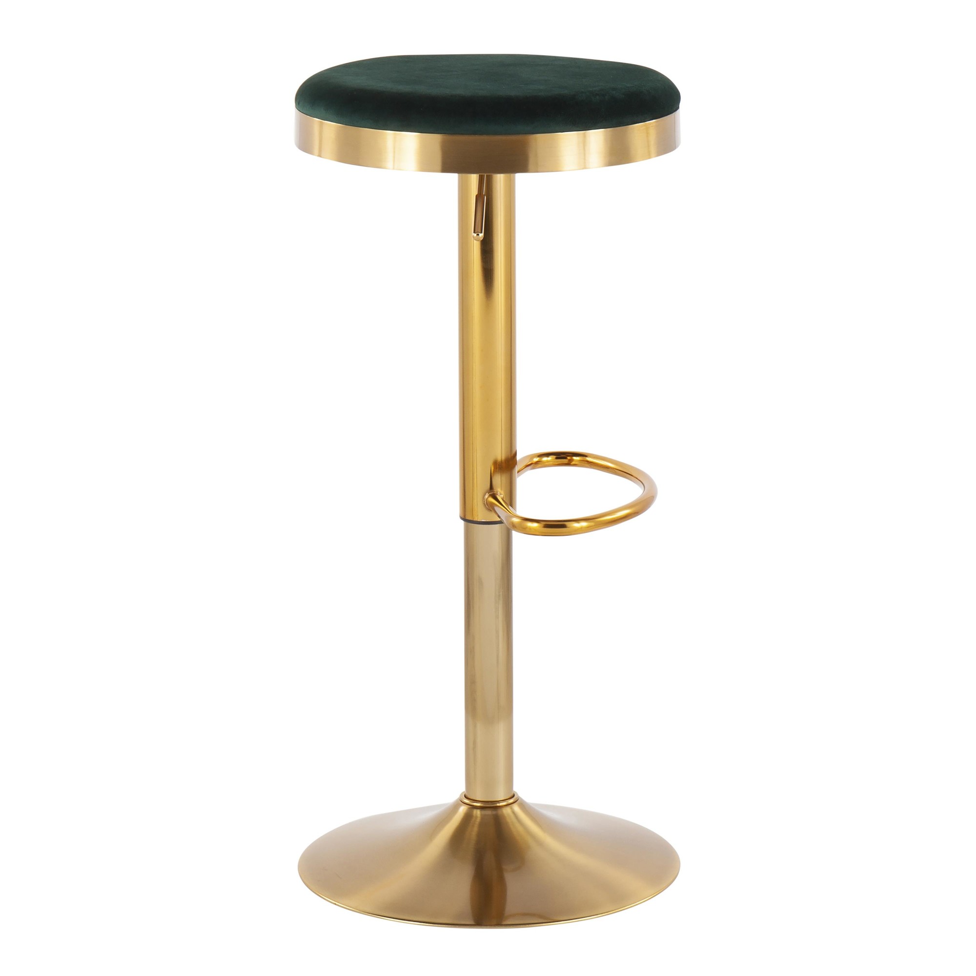 Dakota Gold and Green Velvet Contemporary Adjustable Barstools (Set of 2) 7 Dakota Gold and Green Velvet Contemporary Adjustable Barstools (Set of 2) - Image 7