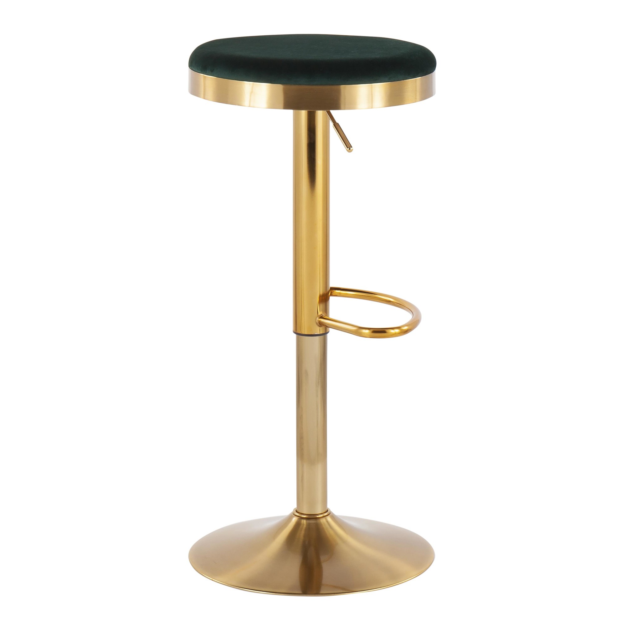 Dakota Gold and Green Velvet Contemporary Adjustable Barstools (Set of 2) 8 Dakota Gold and Green Velvet Contemporary Adjustable Barstools (Set of 2) - Image 8