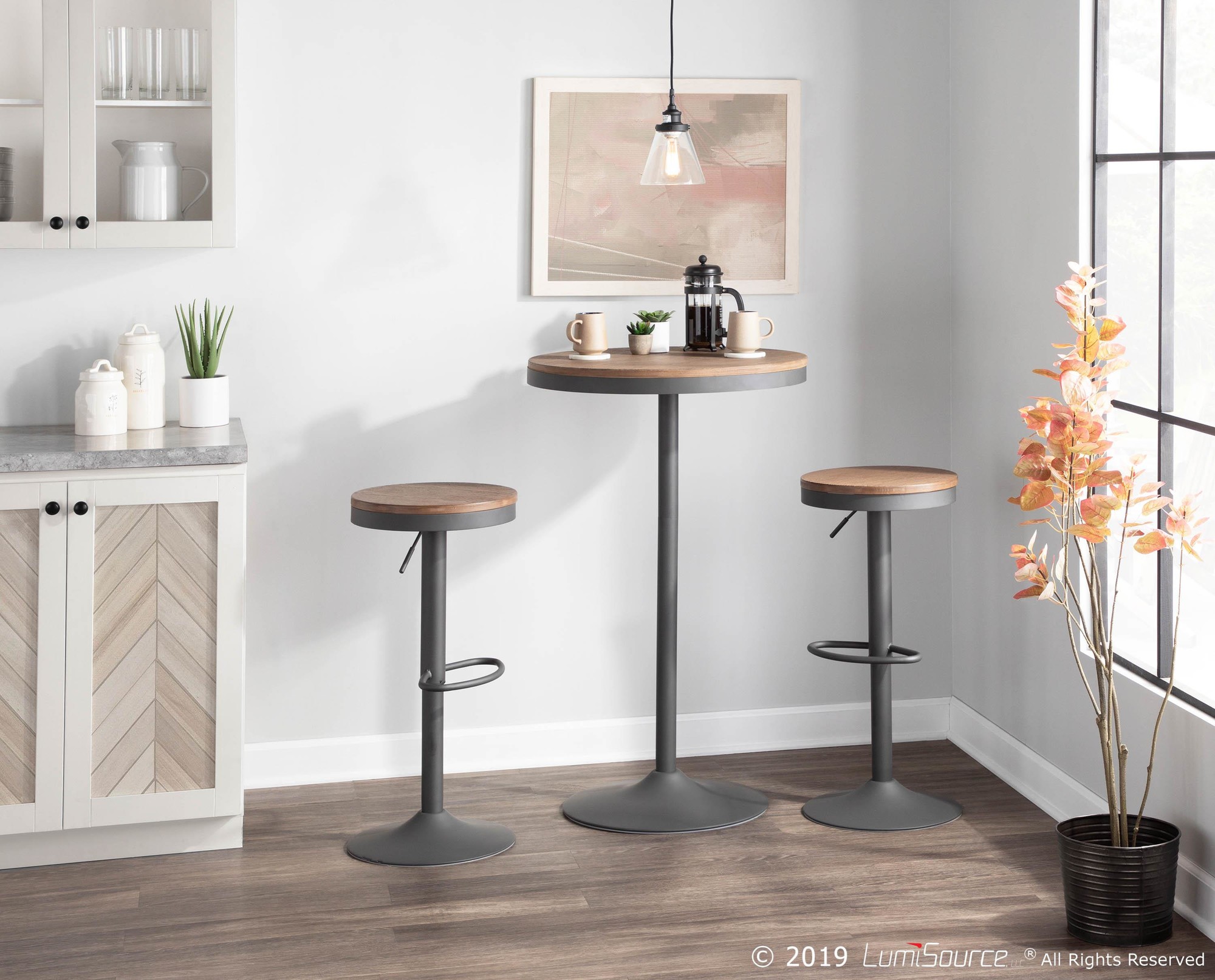 Dakota Industrial Adjustable Bar Dinette Table Grey and Brown 2 Dakota Industrial Adjustable Bar Dinette Table Grey and Brown - Image 2