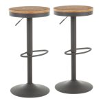 Dakota Industrial Adjustable Grey Metal Bamboo Barstools (Set of 2)
