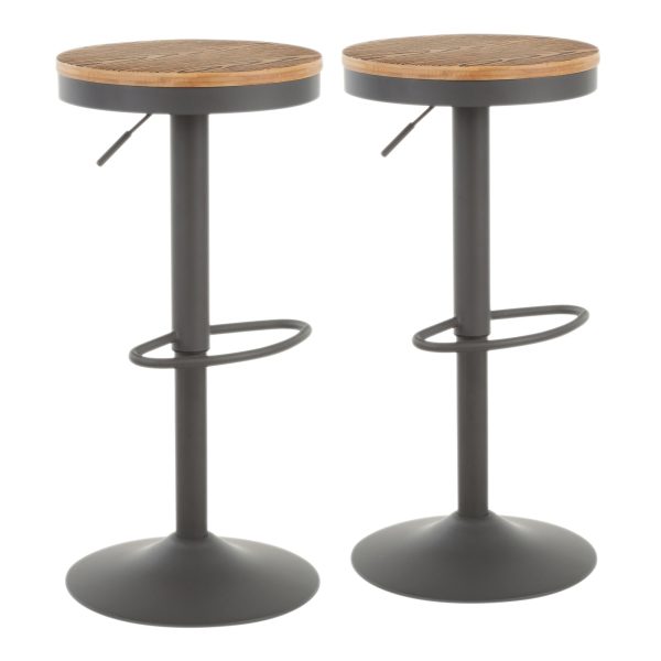 Dakota Industrial Adjustable Grey Metal Bamboo Barstools Set of 2 1