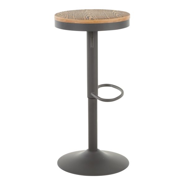 Dakota Industrial Adjustable Grey Metal Bamboo Barstools Set of 2 3