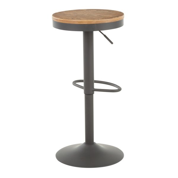 Dakota Industrial Adjustable Grey Metal Bamboo Barstools Set of 2 4