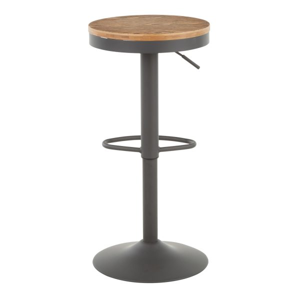 Dakota Industrial Adjustable Grey Metal Bamboo Barstools Set of 2 5