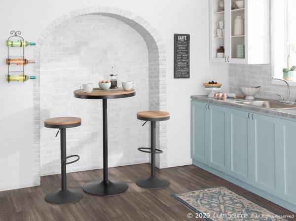 Dakota Industrial Adjustable Grey Metal Bamboo Barstools Set of 2