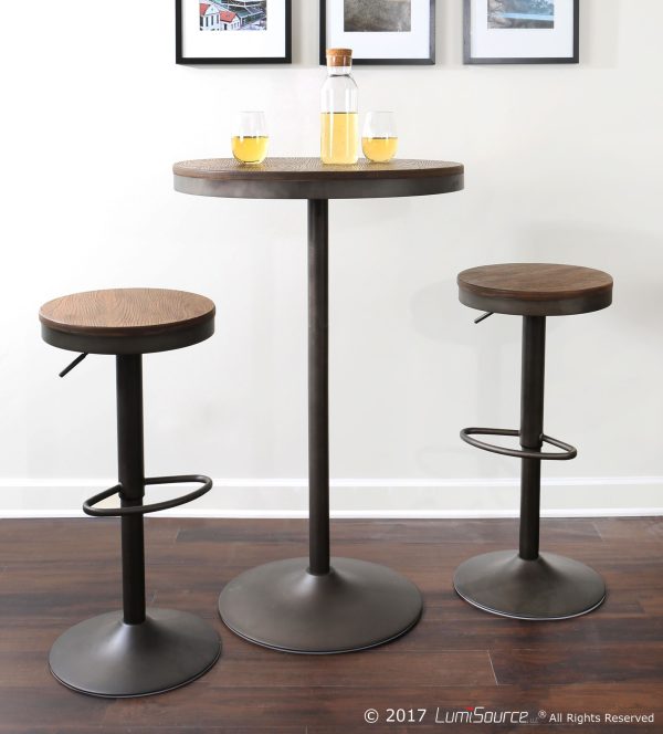 Dakota Industrial Adjustable Swivel Bar Stools Brown Grey Set of 2 1