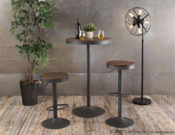 Dakota Industrial Adjustable Swivel Bar Stools Brown Grey Set of 2 3