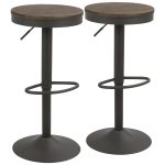 Dakota Industrial Adjustable Swivel Bar Stools Brown Grey (Set of 2)