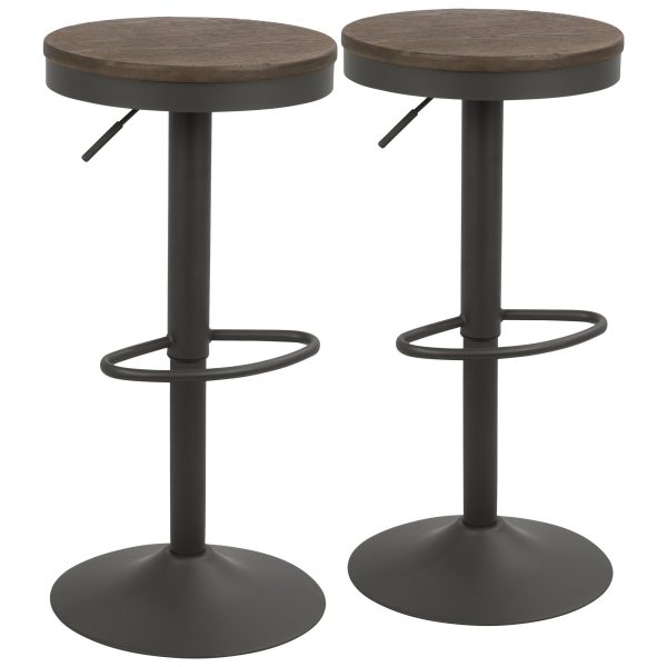 Dakota Industrial Adjustable Swivel Bar Stools Brown Grey Set of 2 5