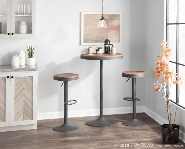 Dakota Industrial Adjustable Swivel Bar Stools Brown Grey Set of 2