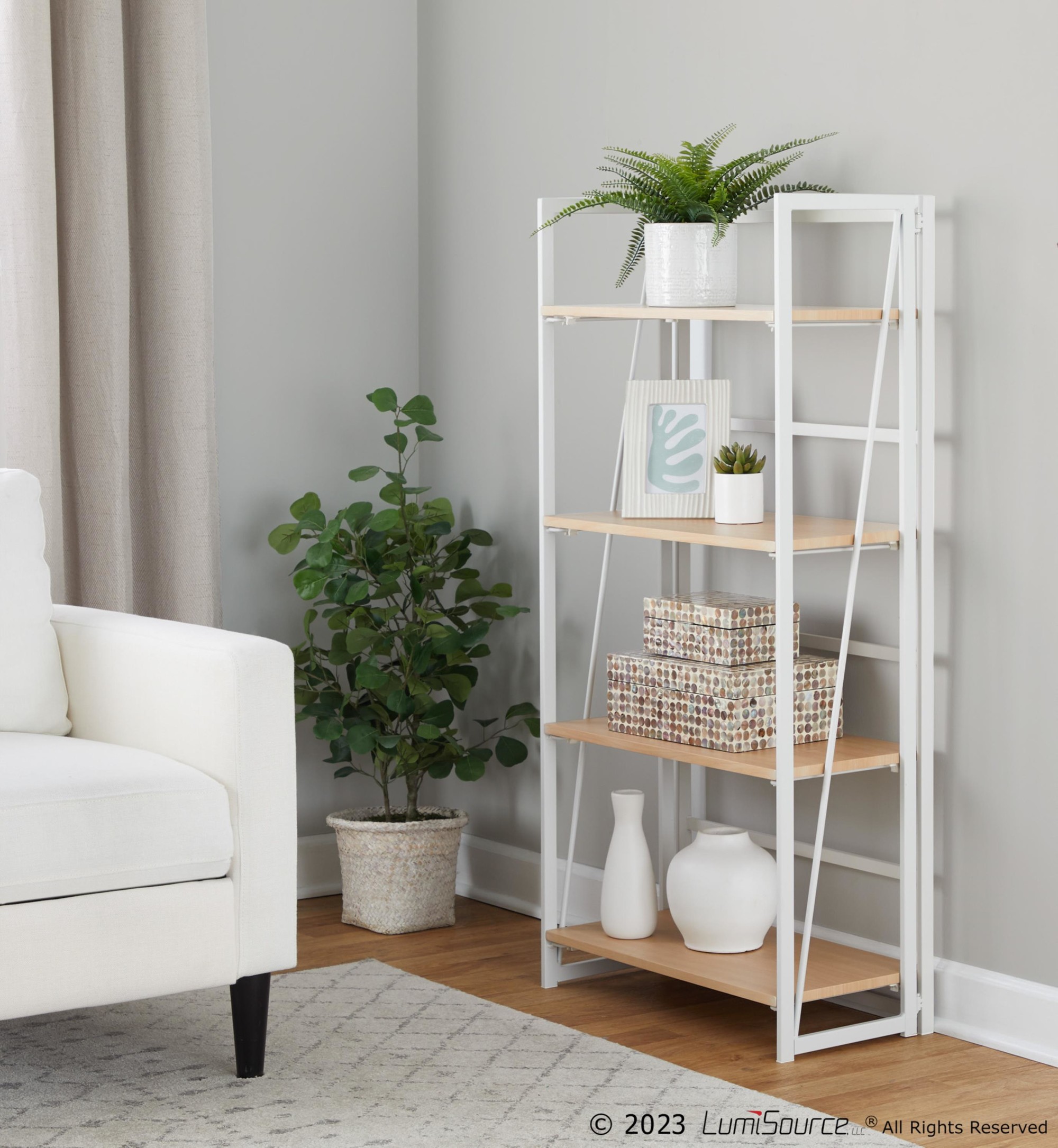 Dakota White Metal and Wood Contemporary Bookcase 2 Dakota White Metal and Wood Contemporary Bookcase - Image 2