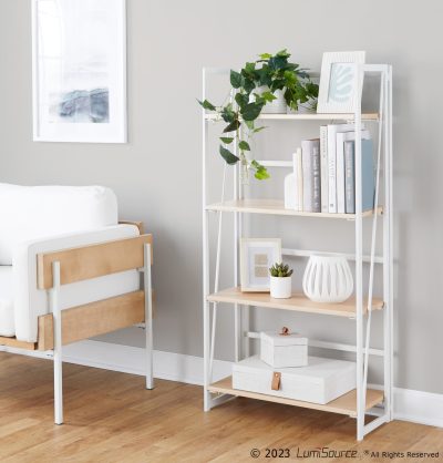Dakota White Metal and Wood Contemporary Bookcase