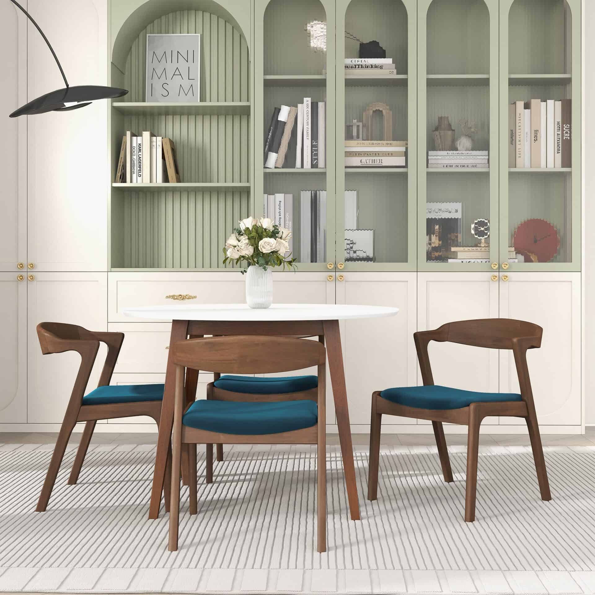 Blue Velvet Mid-Century Dining Chairs Solid Wood Legs (Set of 2) 2 Blue Velvet Mid-Century Dining Chairs Solid Wood Legs (Set of 2) - Image 2