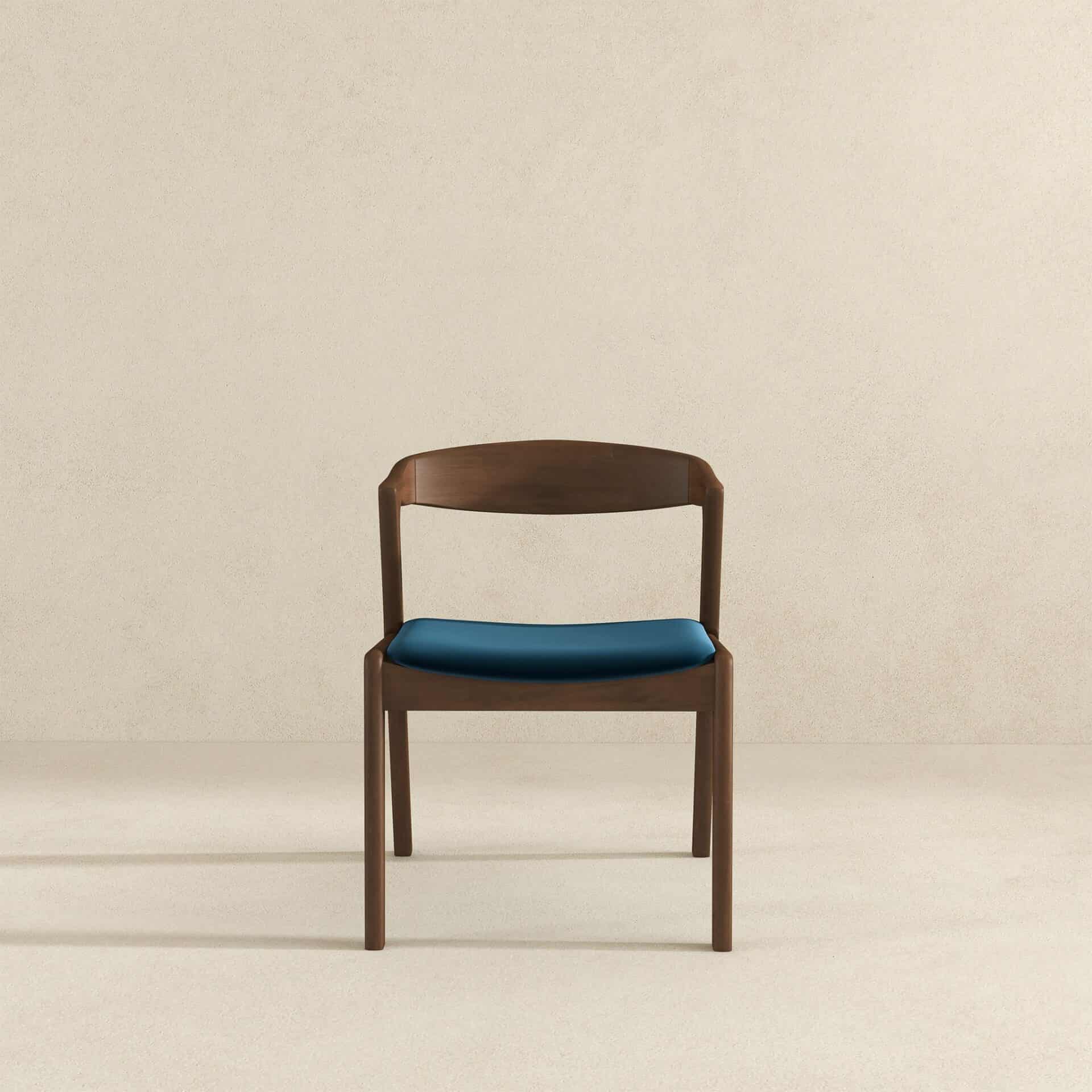 Blue Velvet Mid-Century Dining Chairs Solid Wood Legs (Set of 2) 4 Blue Velvet Mid-Century Dining Chairs Solid Wood Legs (Set of 2) - Image 4