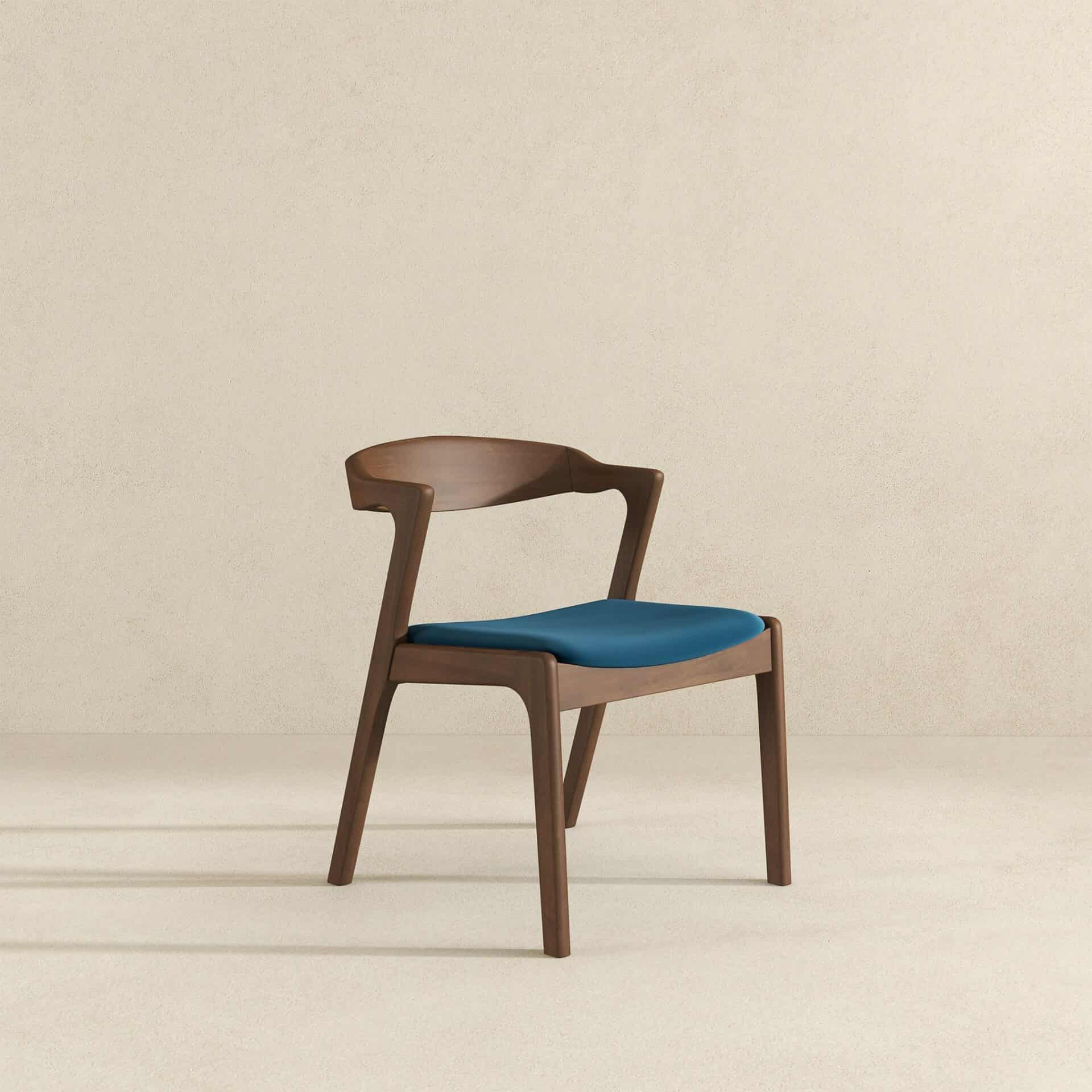 Blue Velvet Mid-Century Dining Chairs Solid Wood Legs (Set of 2) 3 Blue Velvet Mid-Century Dining Chairs Solid Wood Legs (Set of 2) - Image 3