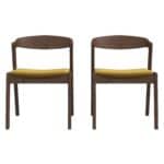 Dark Yellow Velvet Dining Chair Solid Wood Legs (Set of 2) 15 Dark Yellow Velvet Dining Chair Solid Wood Legs (Set of 2)