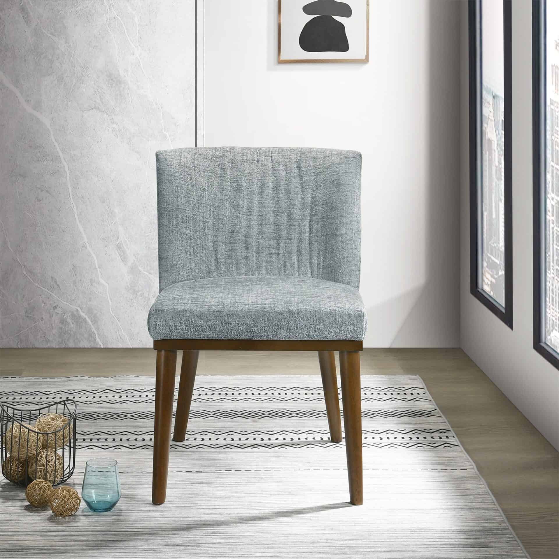 Grey Solid Wood Mid-Century Dining Chairs Upholstered in Fabric (Set of 2) 2 Grey Solid Wood Mid-Century Dining Chairs Upholstered in Fabric (Set of 2) - Image 2